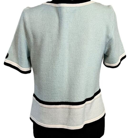 St. John 60’s style  Mod sweater teal black with emblem EUC Knit banded pullover - Picture 3 of 8